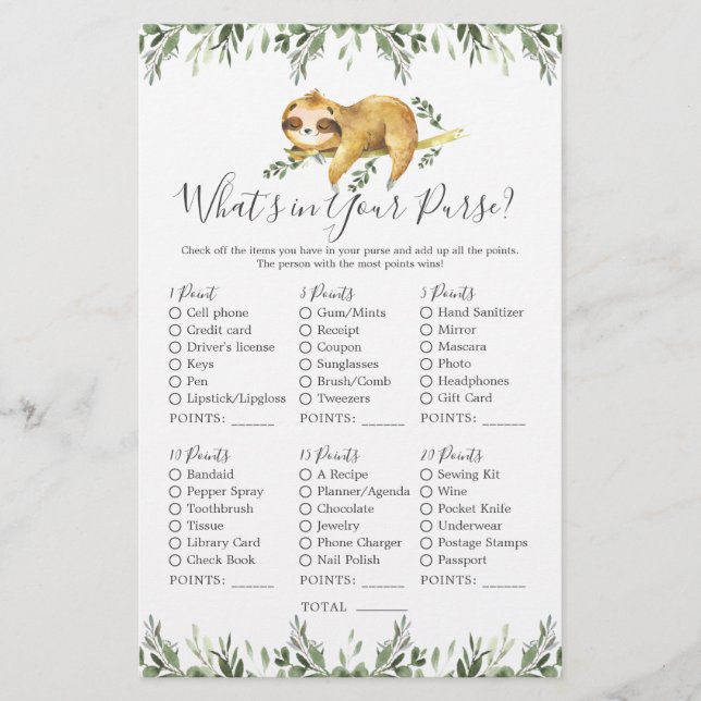 Sloth Animals Baby shower Ce qui est dans votre sa (Devant)