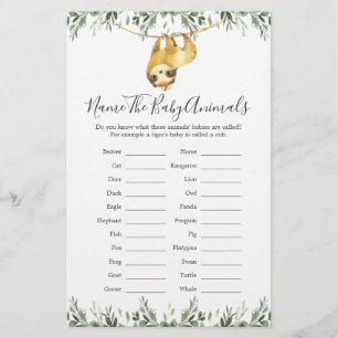Sloth Animals Nom du Baby shower The Baby Animals