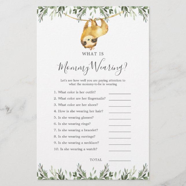 Sloth Animaux Baby shower Qu'est-ce que maman port (Devant)