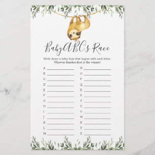 Sloth Baby shower ABC's Race Game