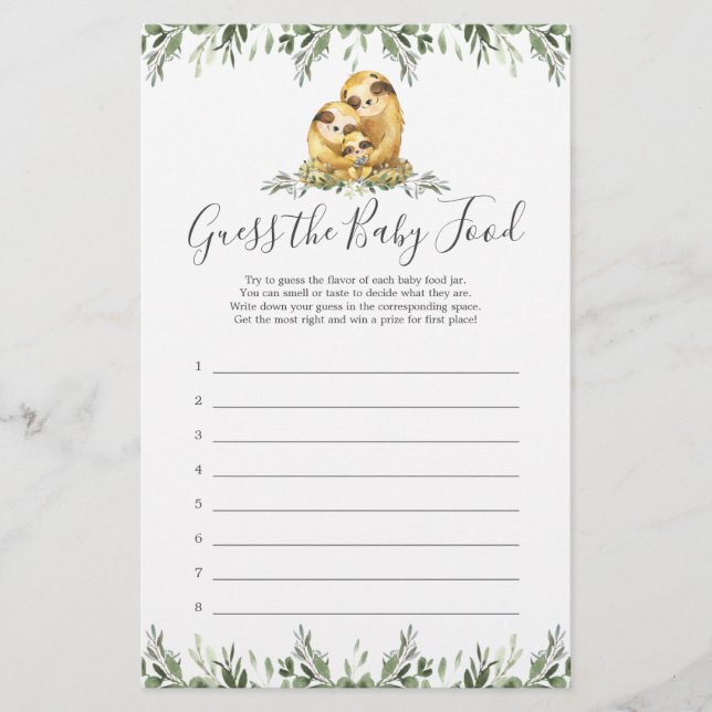 Sloth Baby shower Devine La Nourriture Pour Bébé (Devant)