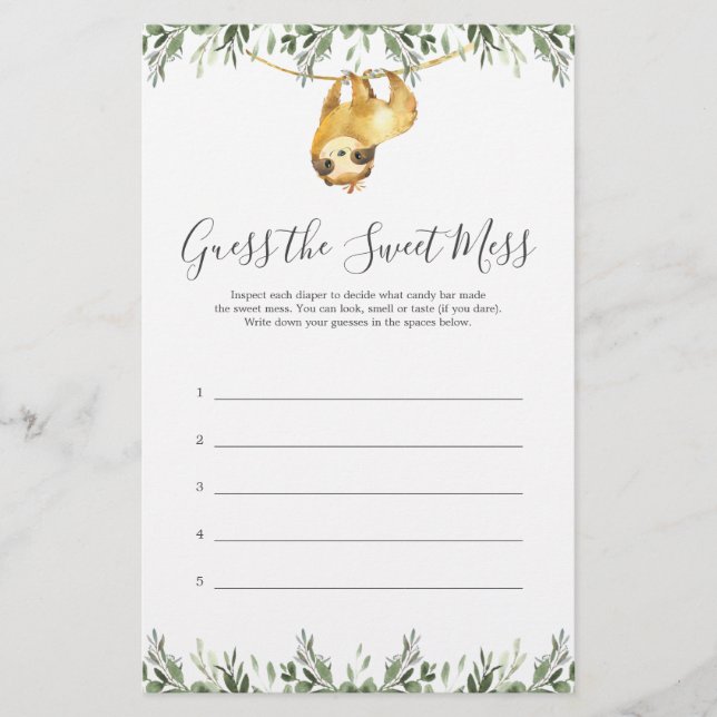 Sloth Baby shower Devine Le Jeu Sweet Mess (Devant)