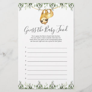 Sloth Baby shower Devine The Baby Food Game