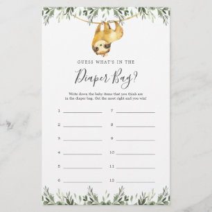 Sloth Baby shower Devinez ce qu'il y a dans le sac