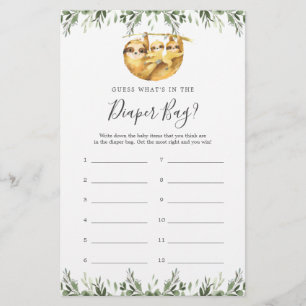 Sloth Baby shower Devinez ce qu'il y a dans le sac