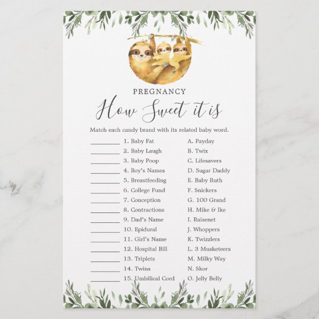 Sloth Baby shower Grossesse Comme Il Est Doux Jeu (Devant)