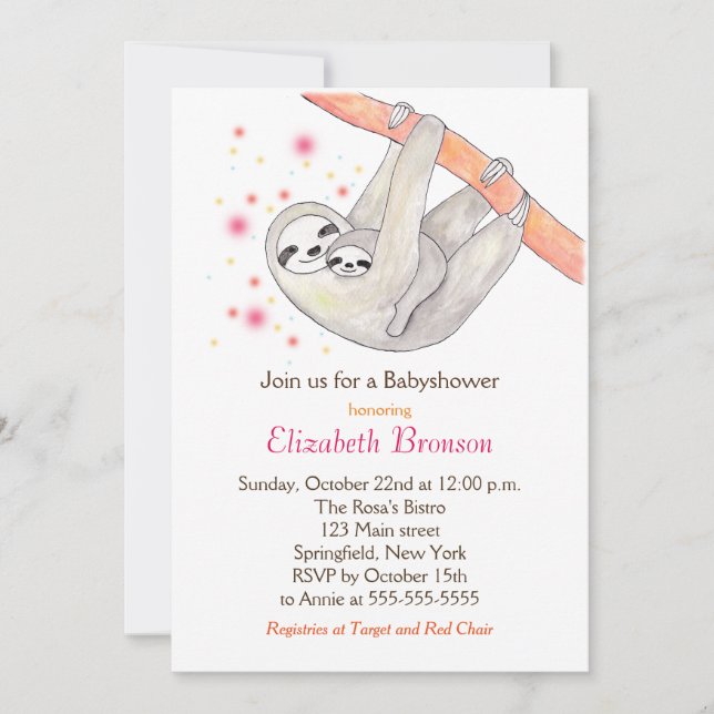 Sloth Baby shower Invitation mignonne Sloth Mom Ba (Devant)