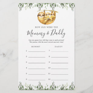 Sloth Baby shower Quel Âge Avaient-Ils Jeu Carte