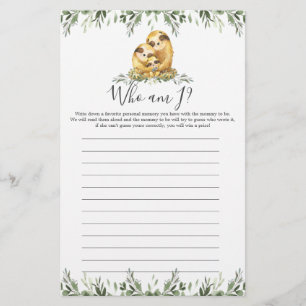 Sloth Baby shower Qui Suis-Je Jeu