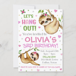 Sloth Birthday Invitation Sloth Invitation