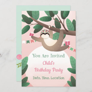 Sloth Birthday Party Invitation