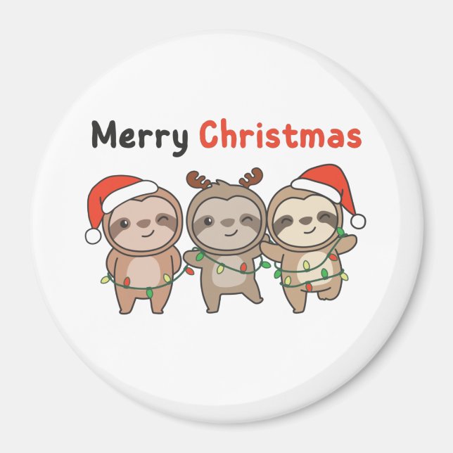 Sloth Christmas mignonne Slots Joyeux Aimant Noël (Devant)
