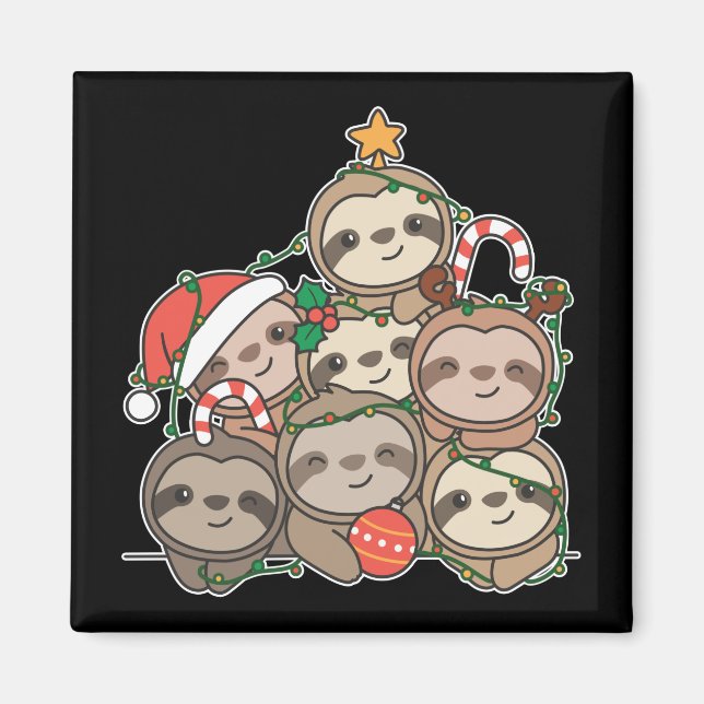 Sloth Christmas Tree Drôle Animal Christmas Magnet (Devant)