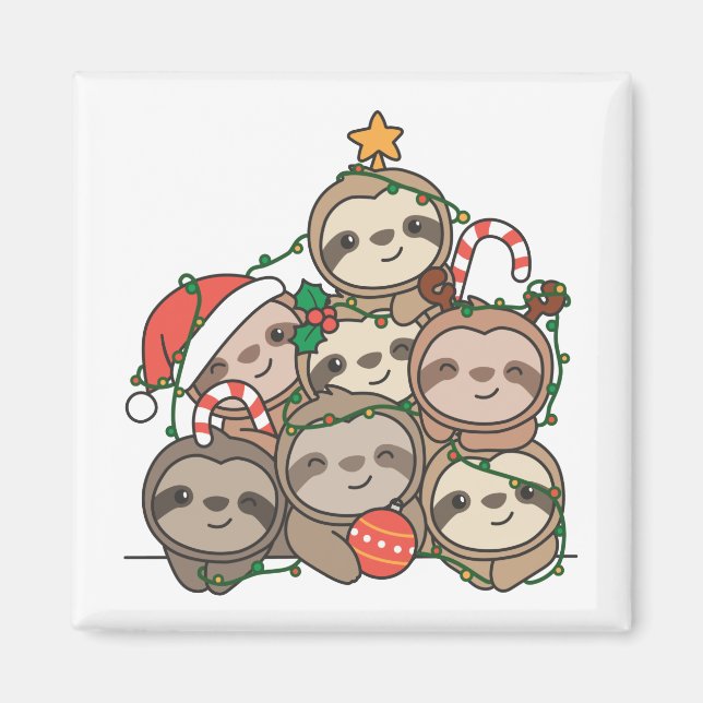 Sloth Christmas Tree Drôle Animal Christmas Magnet (Devant)