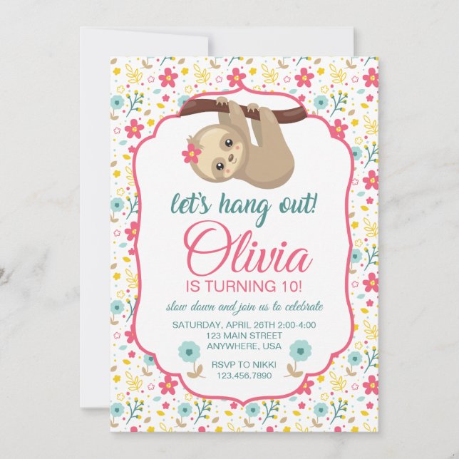 Sloth Flower Anniversaire Invitation Laissez-nous  (Devant)
