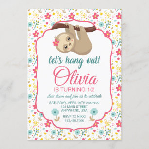 Sloth Flower Anniversaire Invitation Laissez-nous