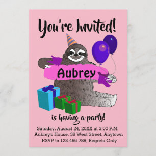 Sloth Girls Anniversaire Fête Invitation