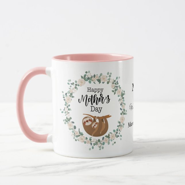 Sloth In Wreath Happy Mothers Day Custom Name Mug (Gauche)