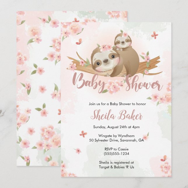 Sloth Invitation, Sloth Baby shower Invitation (Devant / Derrière)