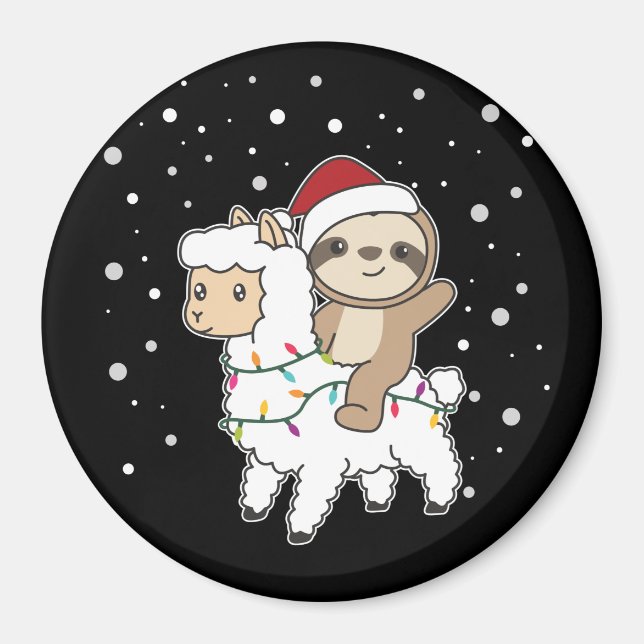Sloth Lama Noël Neige hiver Animaux Aimant (Devant)