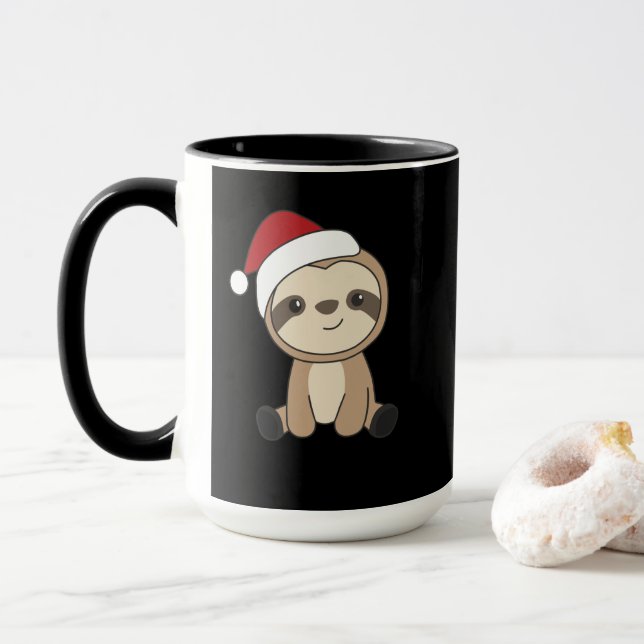 Sloth Noël Neige hiver Animaux Sloths Mug (Avec donut)