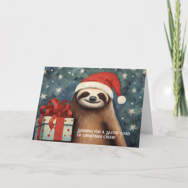 Sloth Portant une carte cadeau de Noël (Devant)