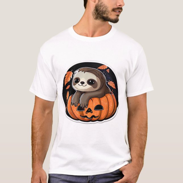 sloth pumpkin Halloween sticker Oversized T-Shirt (Devant)
