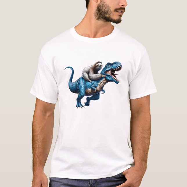 Sloth Riding T-Rex Dinosaur Lover T-Shirt (Devant)