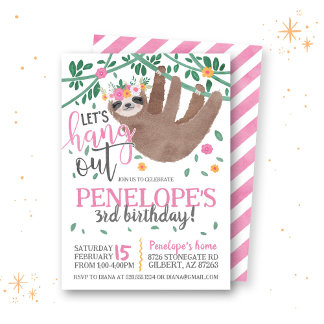 Sloth Rose Anniversaire Invitation