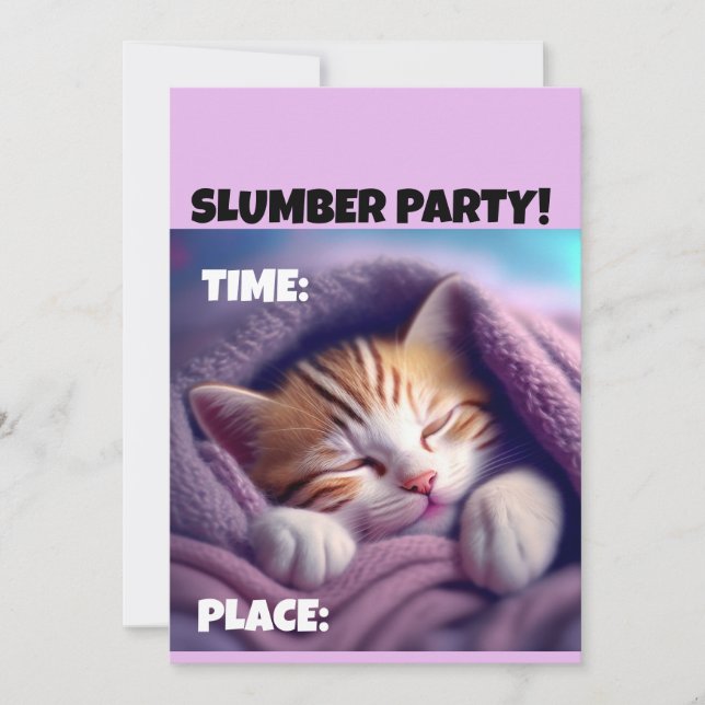 SLUMBER PARTY CUTE SLEEPING CAT INVITATIONS (Devant)