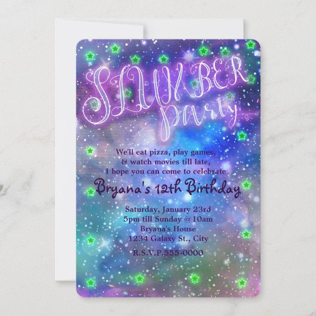 SLUMBER PARTY Space Galaxy Invitations d'anniversa (Devant)