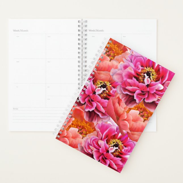 Sm Planner Pink/Coral Peonés (Devant avec enveloppe)