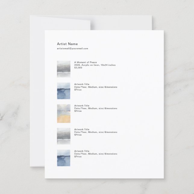 Small Art Tear Sheet Price List Template (Devant)