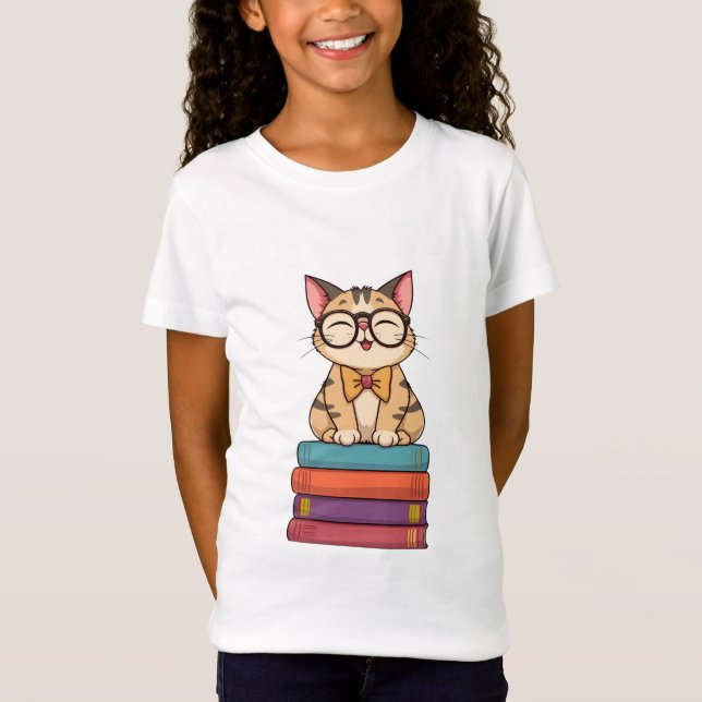  Smart Kitty on Books T-Shirt for Kids (Devant)
