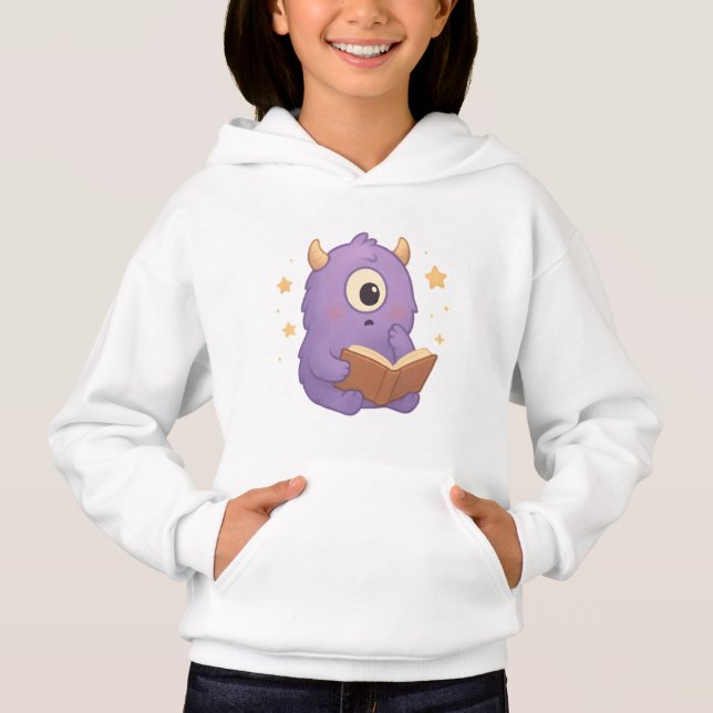 Smart Reading Monster Kids Hoodie — Purple Book  (Devant)