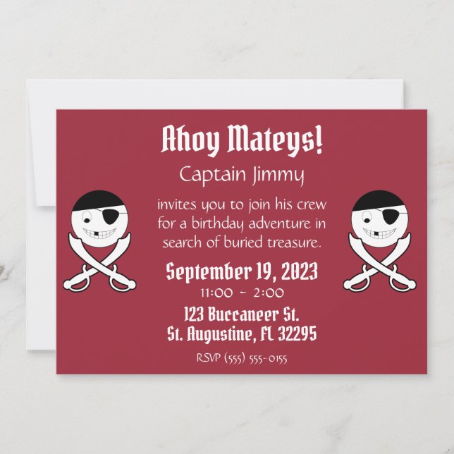 Smile Face Jolly roger Pirate Party Invitation (Devant)