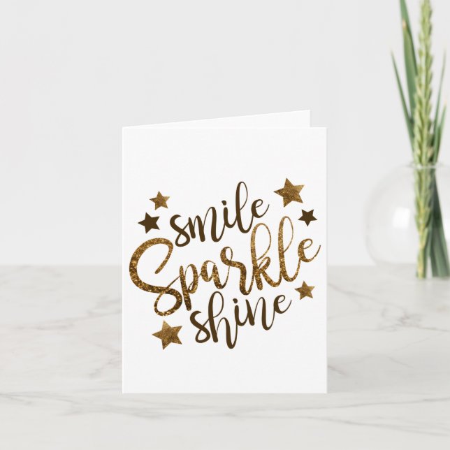 Smile Sparkle Shine, étoiles carte de voeux or (Devant)