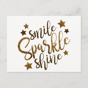 Smile Sparkle Shine, étoiles lettres d'or carte po