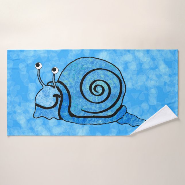 Smiling Bright Aqua Blue Cartoon Snail Motif (Serviette de bain)