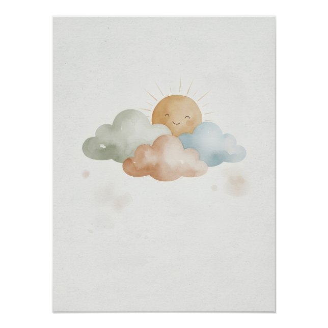Smiling Sun Poster with Clouds/Cute Room Decor (Devant)
