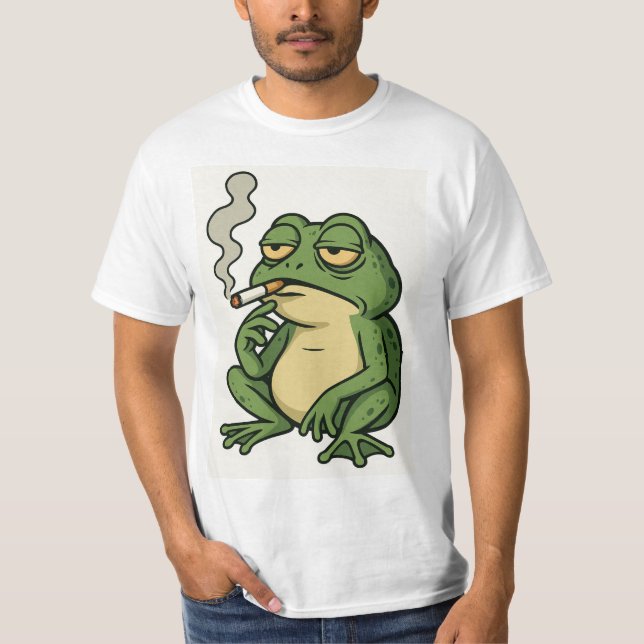 Smoking Frog Cartoon T-Shirt Funny Chill Frog Art (Devant)