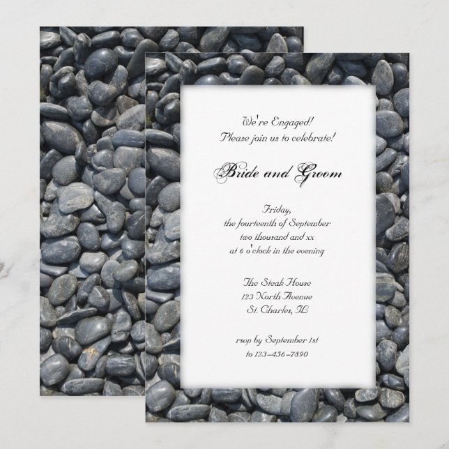 Smooth Black Pebbles Engagement Partie Invitation (Devant / Derrière)