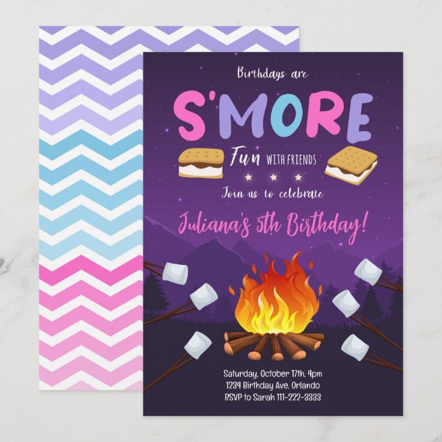 S'more Bonfire Smore Amusant Invitation Anniversai (Devant / Derrière)