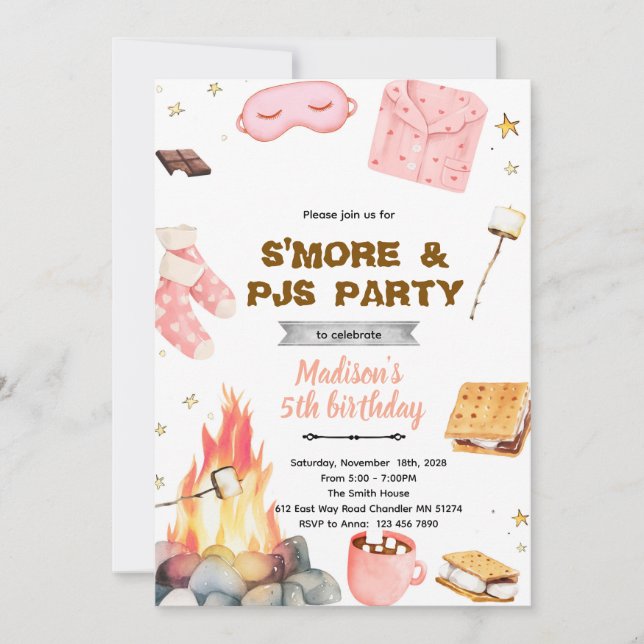S'more pajamas party theme invitation (Devant)