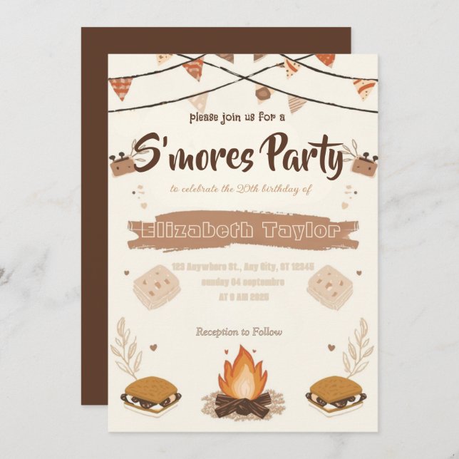 S'mores Birthday Party Invitation – Cozy Campfire (Devant / Derrière)