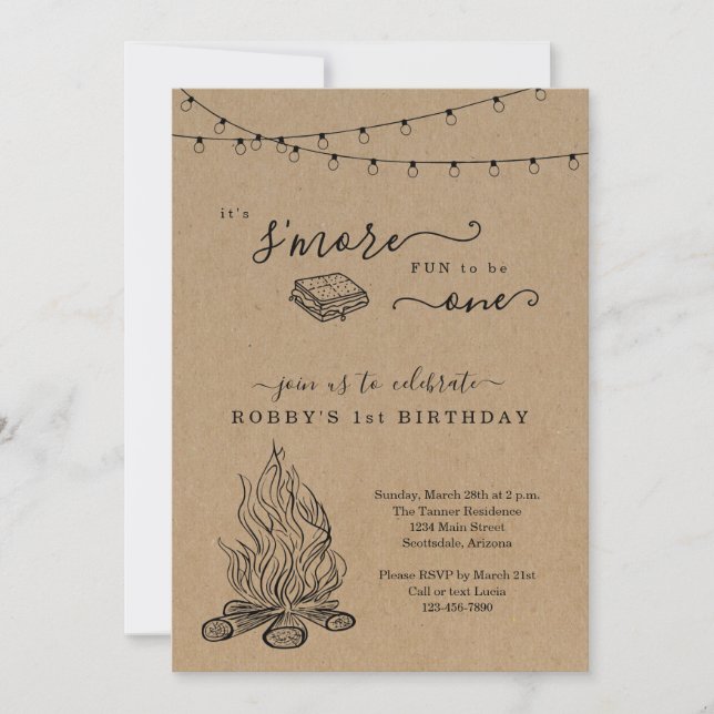 S'mores Première fête d'anniversaire Invitation (Devant)