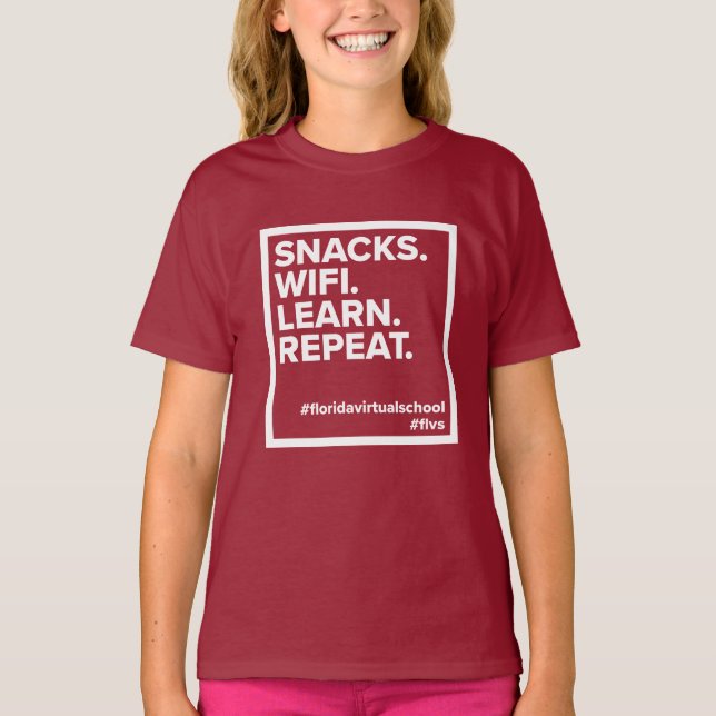 Snacks FLVS. WiFi. Apprenez. Recommencer. T-shirt  (Devant)