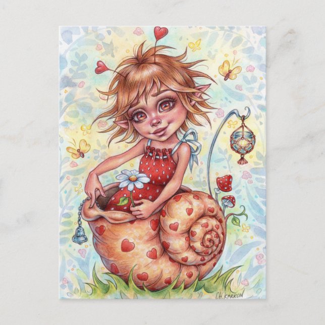 Snail Elfling Carte postale Cute Fairy Hearts Imag (Devant)