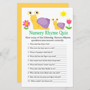 Snail Nursery Rhyme Quiz jeu de baby shower