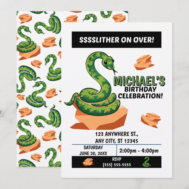 Snake Birthday Party Invitation (Devant / Derrière)